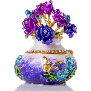 Hand Painted Rose Flower Figurine Jewelry Trinket Box